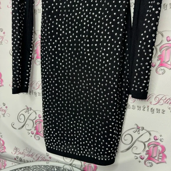 San joy dress rhinestones bling diamonds crystals mesh black silver new years - Picture 6 of 10